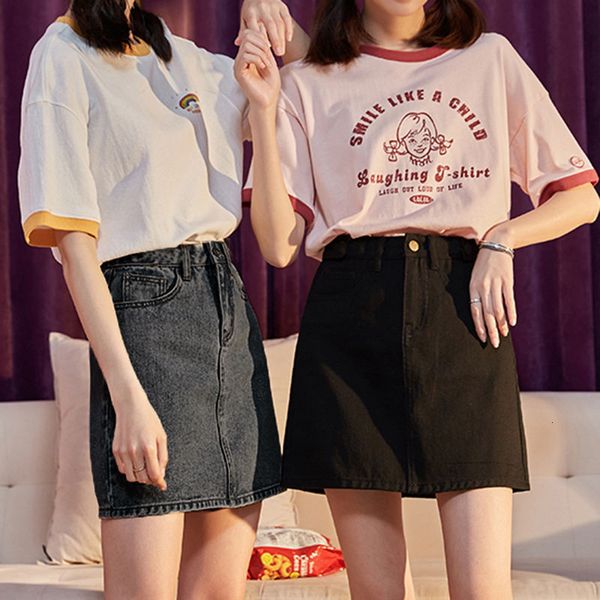 

denim small skirt 2021 high waist a-line slim summer women's, Black