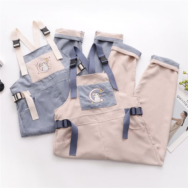 

harajuku kawaii cargo pants women bunny cartoon vintage overalls female cute casual corduroy strap trousers teen girls jumpsuit, Black;white