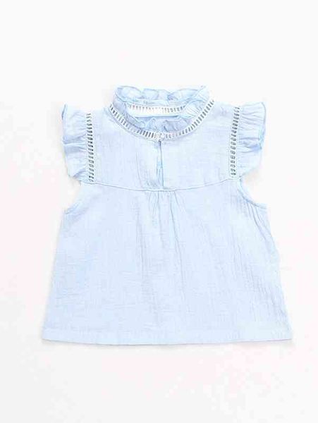 

baby lace insert frill neck ruffle trim cut out she, Blue
