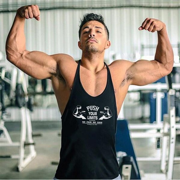 

brand clothing mens gym tank cotton fitness stringer vest muscle sleeveless shirt bodybuilding singlets sports wear tank, White;black