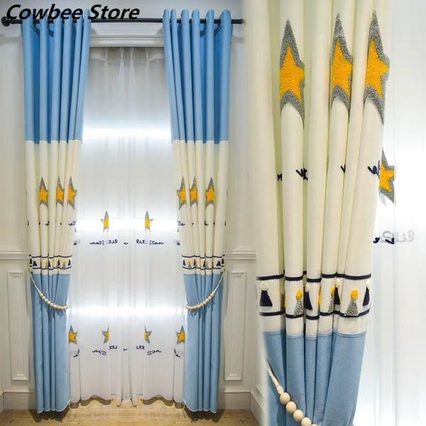 

curtain & drapes children's room cartoon living bedroom curtains star stitching paste velvet embroidered
