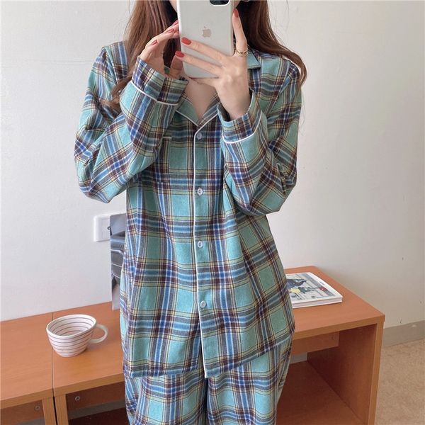

sleepwear fashion oversize all match plaid homewear two piece suit loose nightwear sweet chic casual pajamas sets, Black;red