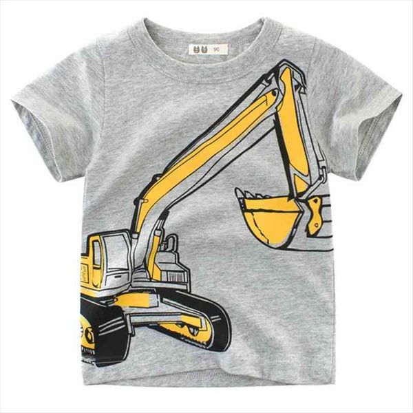 

boys t shirt excavator kids children toddler tees cotton baby boy basic tshirts construction vehicle clothes, Blue