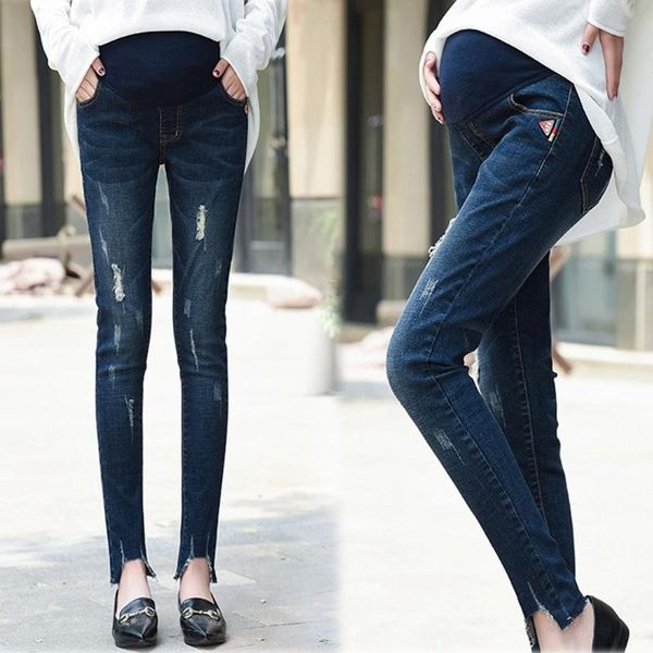 

maternity bottoms 2021 pregnant woman ripped jeans pants trousers nursing prop belly legging pantalon femme enceinte drop #, White