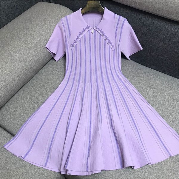 

dresses cute mini sweater women summer pearls beaded short sleeve pleated knitted pink/violet, Black;gray