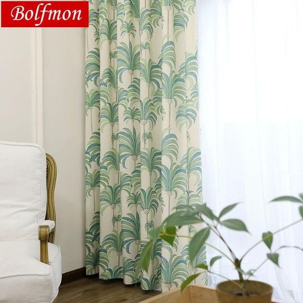 

curtain & drapes 3 colors cotton polyester custom size soft touch semi-blackout green printed coconut tree for living room hoilday