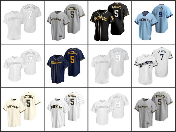 

milwaukee brewers men 9 manny pina 7 eric thames brewers 5 jedd gyorko women youthjersey, Black;red