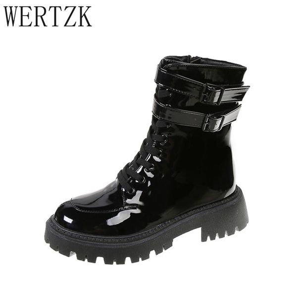 

boots 2021 winter patent leather women fur warm snow zippe lace-up platform black motorcycle shoes