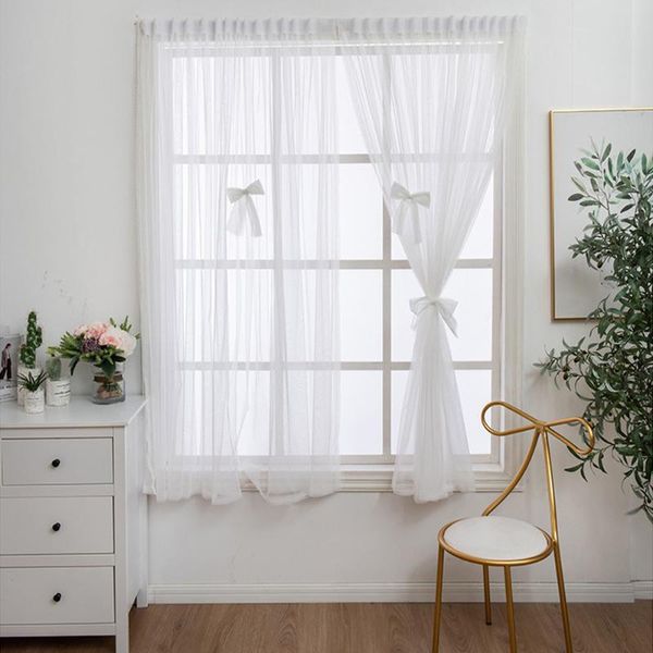 

yanyangtian white tulle curtains in the living room for windows small voile bow decoration curtain & drapes