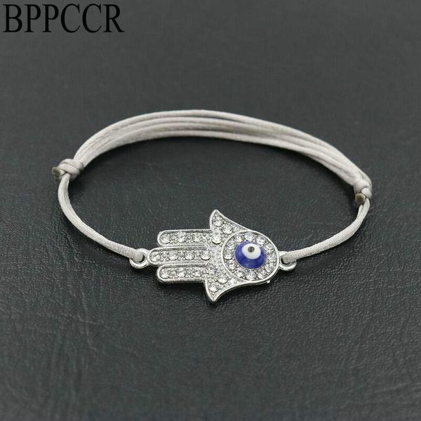 

charm bracelets bppccr big hand fatima grey rope line strings braid for men women couples evil eye lucky mujer, Golden;silver