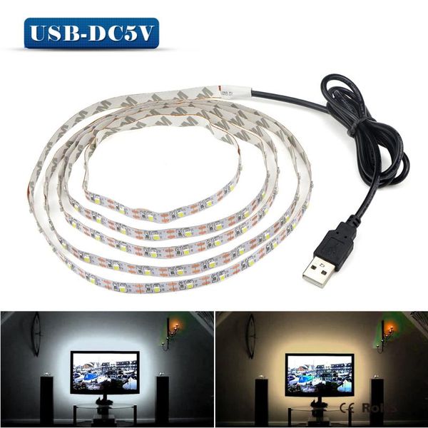 

2m 3m 4m 5m usb cable power led strip light lamp smd 3528 christmas desk decor tape for tv background lighting strips