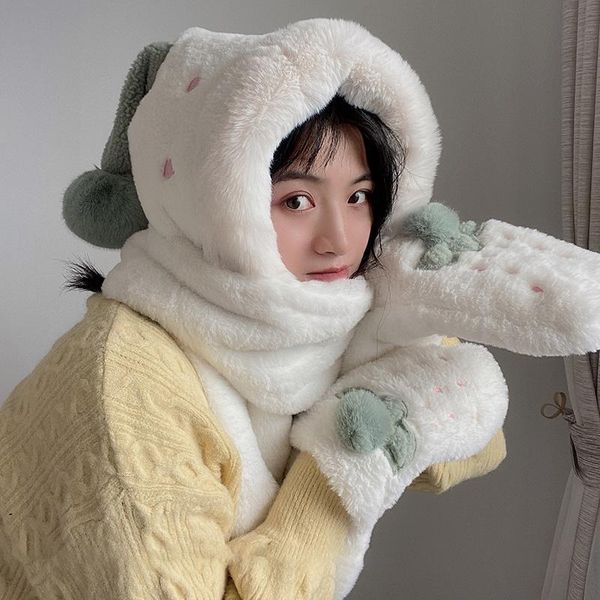 

hats, scarves & gloves sets sweet fashion women's lei feng hat winter warm plush thickening imitation cute girl scarf three-piece suit, Blue;gray