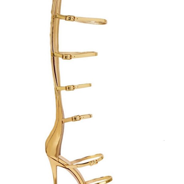 

sandal gold metallic plate cut-out fixed-out with high heels flat peep toe sandals gladiator boots women, Black
