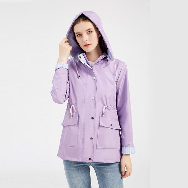 

women's trench coats style detachable hood windbreaker water repellent wind coat womens striped lining jacket ladies' black women, Tan;black