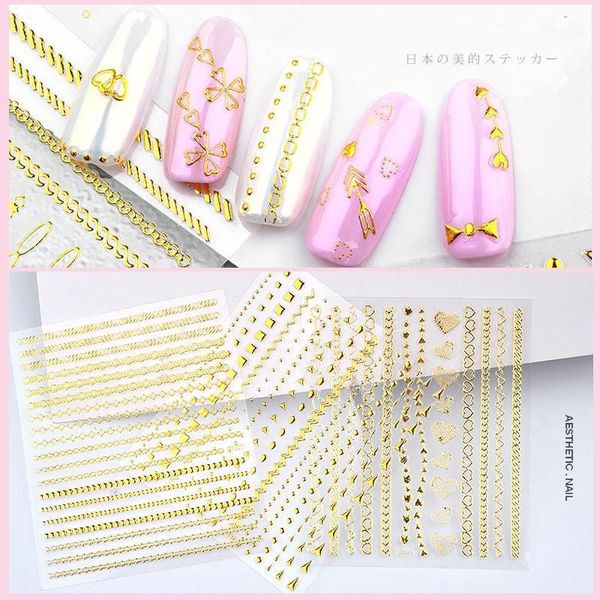 

styles of chain nail stickers with self-adhesive 3d gold metal sticker zipper applique shines uniquely1, Black