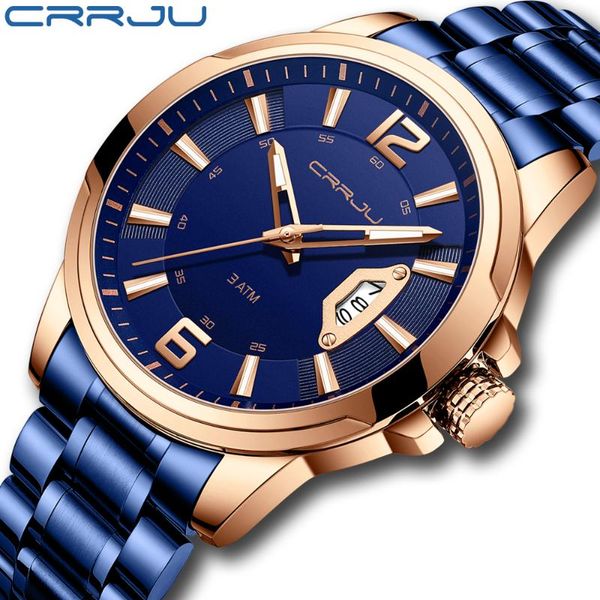 

wristwatches crrju men watch sports quartz mens watches full steel waterproof chronograph wristwatch relogio masculino, Slivery;brown