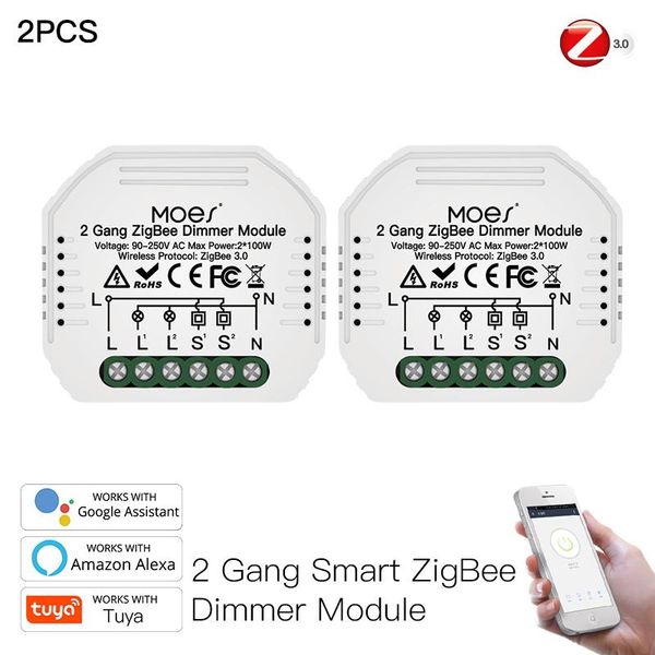 

smart home control tuya zigbee 3.0 light switch relay module 2 gang dimmer app works with alexa google
