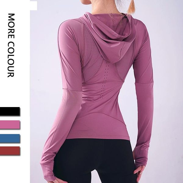 

yoga outfit women's long sleeve sports morning jogging running shirt hooded slim fit jacket fitness quick-drying thumb button