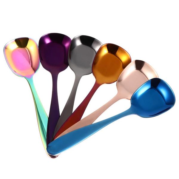 

6Pcs Flat Spoons Stainless Steel Teaspoons Square Ice Cream Kitchen Gadgets