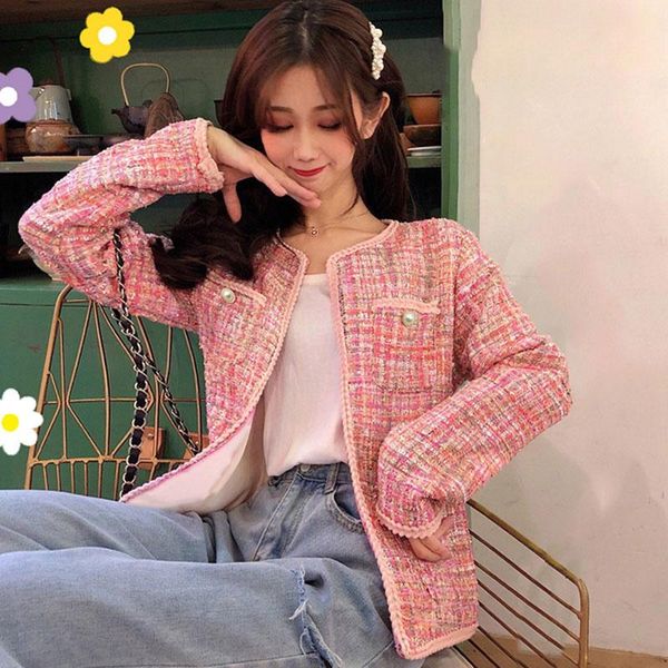 

women's jackets jacket pink coat tweed sequined fabric spring / autumn winter wool classic ladies woolen, Black;brown