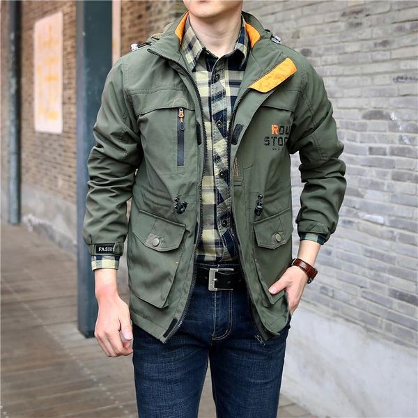 

men's jackets waterproof jacket men spring autumn male windbreakers hooded military army tactical bomber hiking camping, Black;brown
