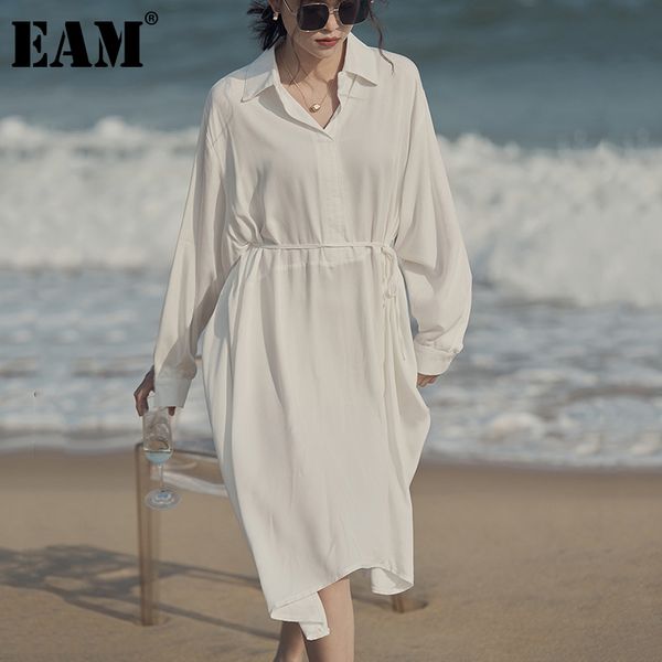 

[eam] women black big size bandage irregular dress lapel long sleeve loose fit fashion spring summer 1dd6566 210512, Black;gray