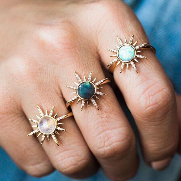 

cluster rings artilady opal engagement for women cz zircon with brass gold color ring wholesale lots bulk jewelry drop, Golden;silver