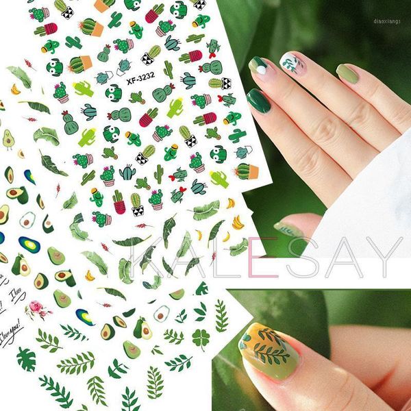 

summer refresh nail art stickers cooling leaf sticker decals manicure design cactus for nails decoration1, Black