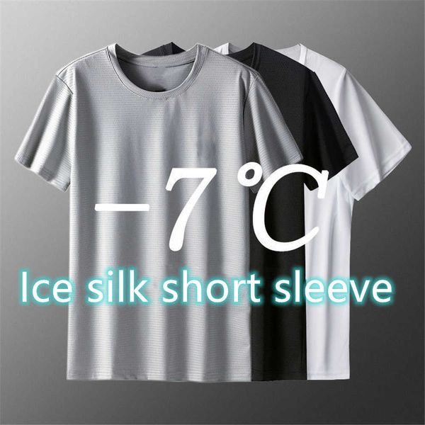 Quick Seco Respirável Malha Verão Homens T-shirt de Gelo Silk Silk Loose Plus Size Sports Top Tendência Tendência Cool Men Boy 210629