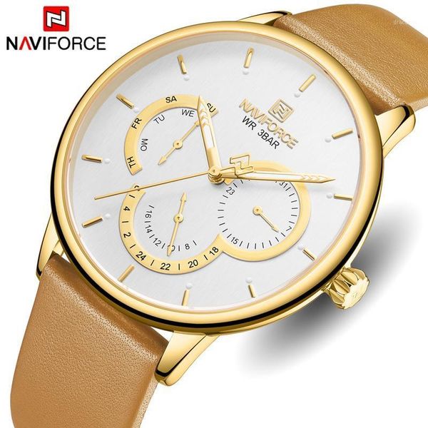 

wristwatches naviforce watch men fashion causal military army sport mens wristwatch leather quartz male clock, Slivery;brown