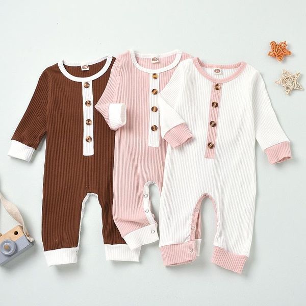 

jumpsuits 0-24m born baby boy girl long sleeve single breasted cotton romper jumpsuit playsuit outfits clothes, Blue