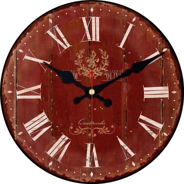 

gray red quartz battery operated shabby clock large retro rustic country wooden wall vintage tuscan round clocks