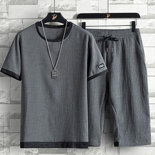 

brand summer t shirt men tracksuit shorts two piece set male sweatsuit sports suits casual harajuku sets plus size 6xl, Gray