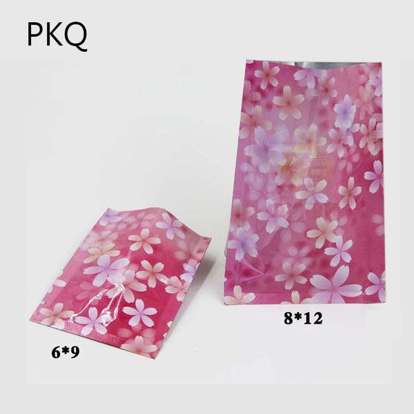 

food savers & storage containers 100/200pcs pink cherry blossoms 6*9/8*12 cm aluminum foil packaging bag flat bottom mylar heat sealing pack