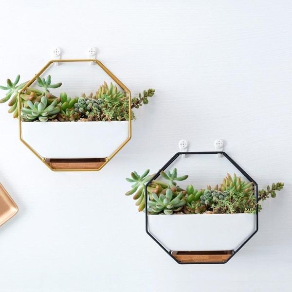 

planters & pots octagonal geometric wall hanging table succulent ceramic flower pot iron rack bamboo tray frame set minimalist craft gift