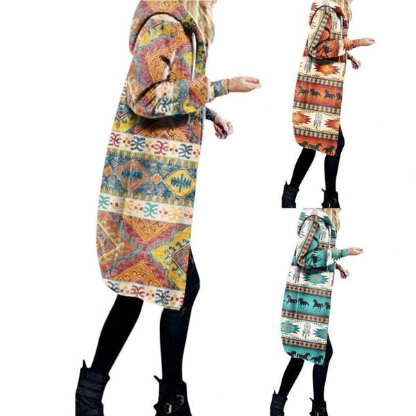 

women's hoodies & sweatshirts hooded coat ethnic style print autumn winter women hoodie for office lady, Black