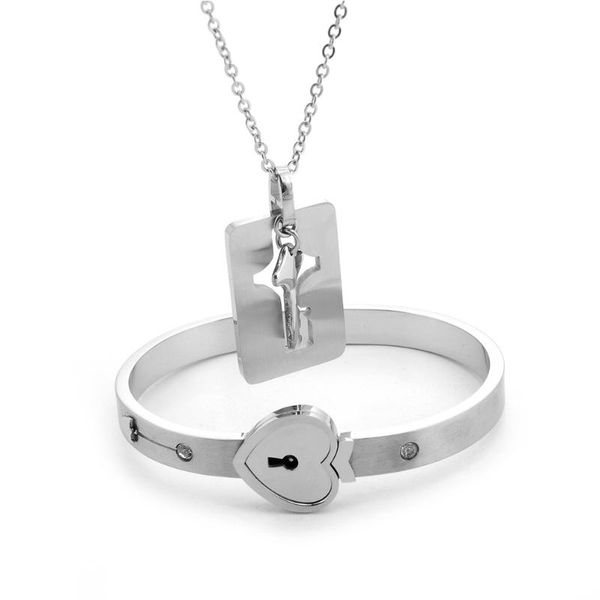 

bangle holiday gift fashion silver bracelet necklace daily girls boys love lock set jewelry party romantic key pendant titanium steel, Black