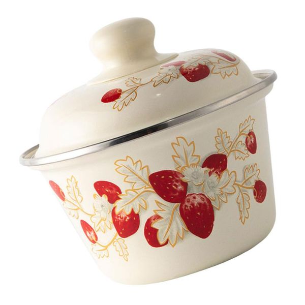 

bowls 1pc vintage enamel basin retro bowl tureen pot with lid (random pattern)
