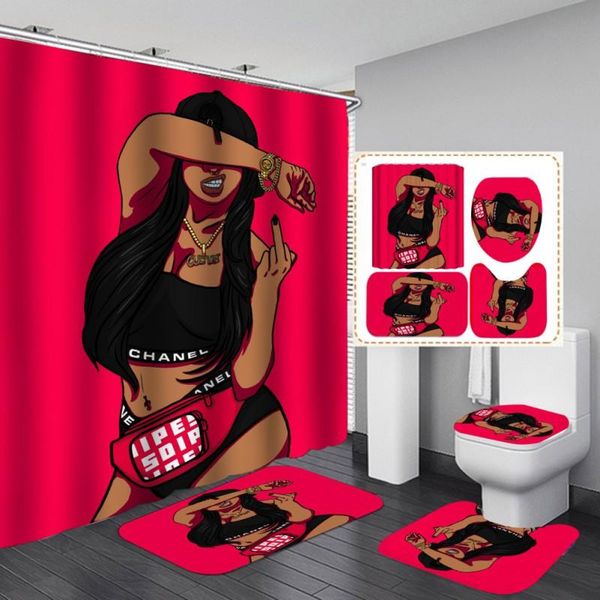 

printing high-quality polyester fabric bathroom four-piece energetic african american female shower curtain set curtains