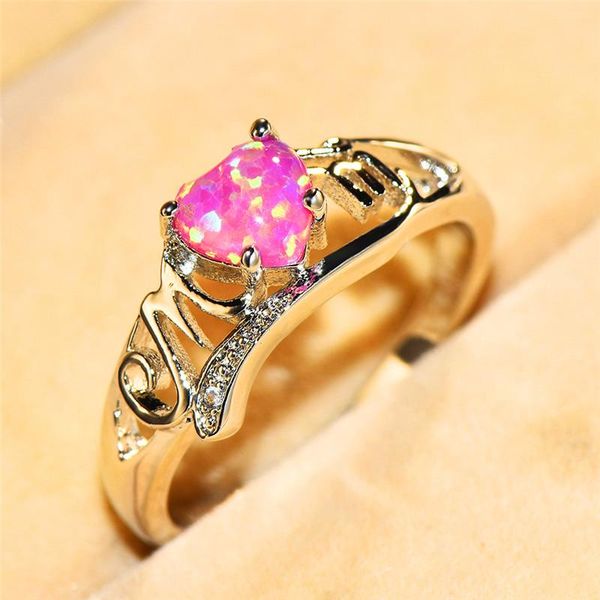 

wedding rings boho female purple opal stone ring elegant zirconia mom letter for women 925 silver love heart mother's day gifts, Slivery;golden