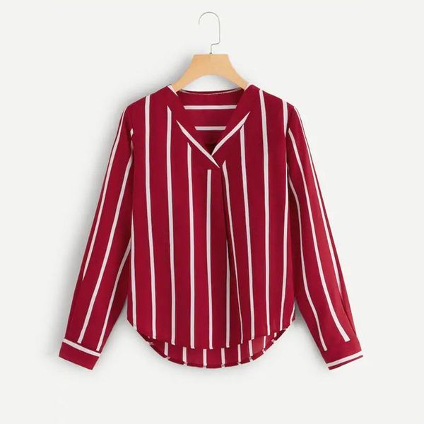 

womens shirts autumn long sleeve v neck irregular stripe shirt women casual and blouses chemise femme camisas mujer, White