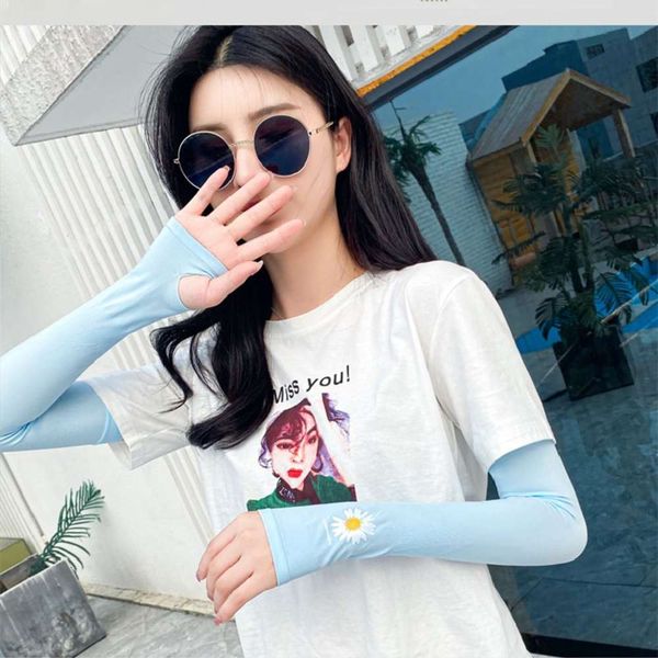 

ice silk sleeves daisy sun protection summer gloves women's ultraviolet thin long silk arm ice sleeve