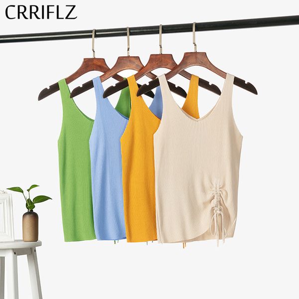 

fashion knitted tank women casual solid drawstring sleeveless 210520, White