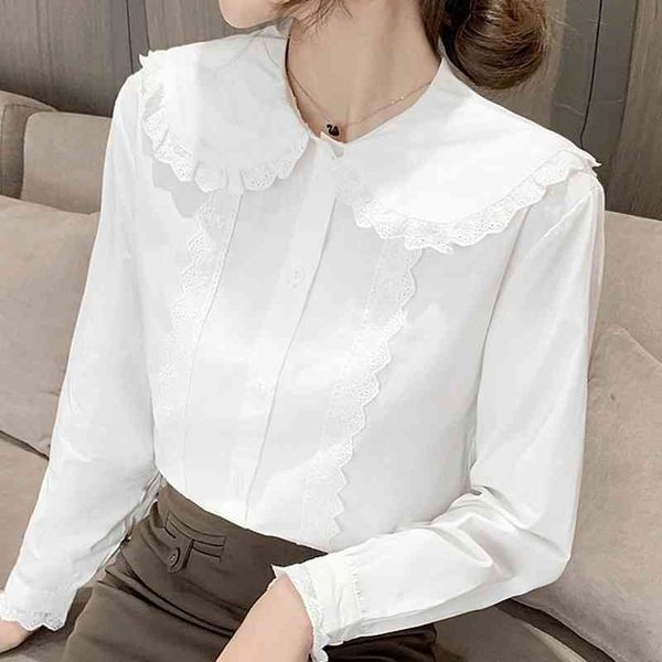 

long sleeve white blouse chiffon shirt women blusas mujer de moda doll collar s blusa e351 210602