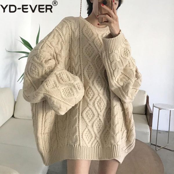 

women's sweaters 2021 autumn winter women pullovers sweater oversize knitting loose elegant casual solid minimalist sw7418, White;black