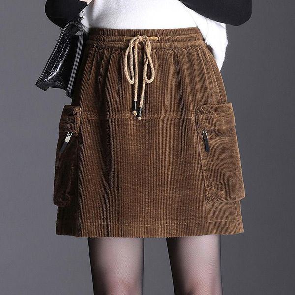 

skirts elegant women's corduroy 2021 korean fashion casual high elastic waist mini female plus size 4xl, Black