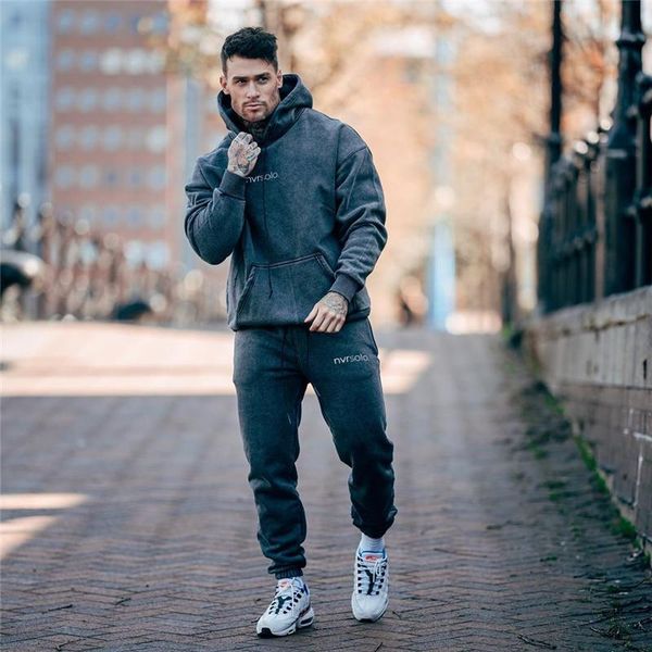 

men's tracksuits sets logo print man fashion casual mens two-piece patchwork chest pocket pants sports fitness suits, Gray