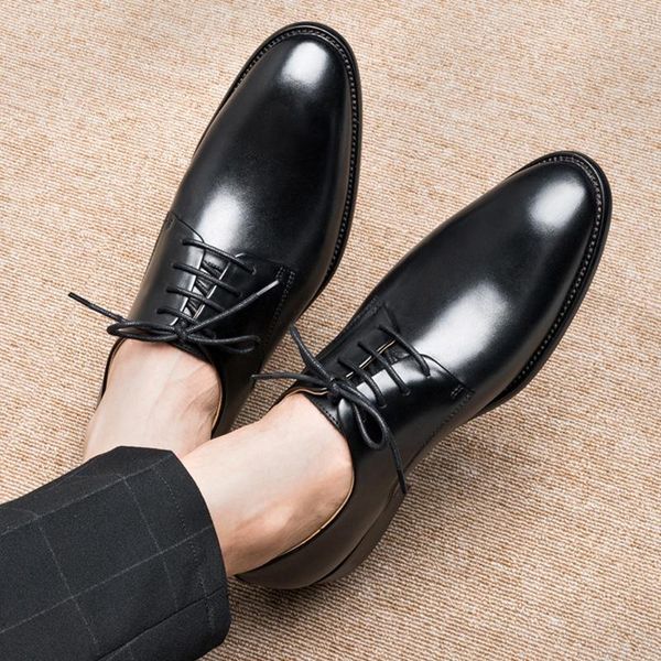 

dress shoes classic genuine leather formal daily office pointed toe derby men's wedding bridal oxfords for gentlemen jns164, Black