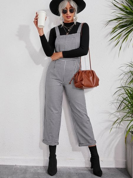 

gingham print overall jumpsuit without t5e0#, White