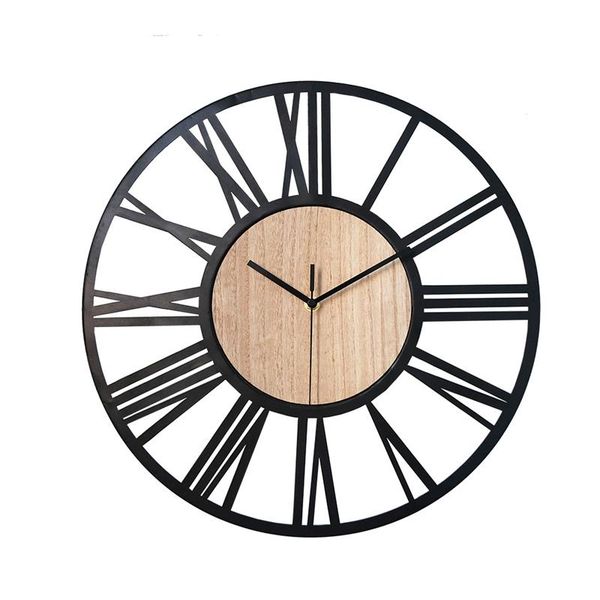 

wall clocks modern iron wooden clock 16 inch roman number silent watch for farmhouse living room bedroom home decor